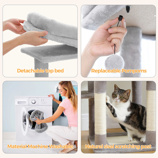 Pawsh Comfort™ Multi-Level Indoor Cat Tree – Tall Tower with Scratching Posts, Hammock, Large Perches, Hanging Balls & Spacious Condo House - Image 18