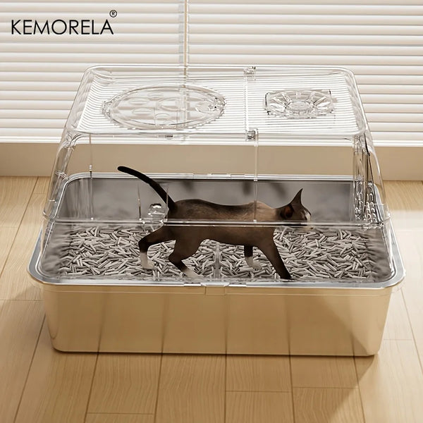 KEMORELA Stainless Steel Cat Litter Box XLExtra Large Litter Box for Big Cats Enclosed Removable with High Sided Enclosure Scoop - Image 4