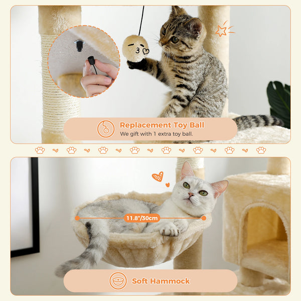 Cat Tree with Toy Cat Tower condo for Indoor Cats Cat House with Padded Plush Perch Cozy Hammock and Sisal Scratching Posts - Image 32
