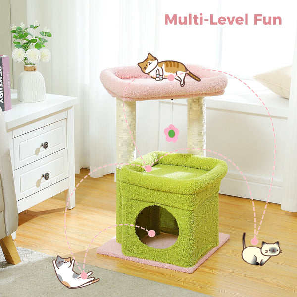 Pawsh Comfort™ Cat Tree Tower – Cozy Condo, Wide Top Perch, Natural Sisal Posts, Soft Plush & Playful Pom-Pom, Ideal for 1-2 Indoor Cats - Image 16