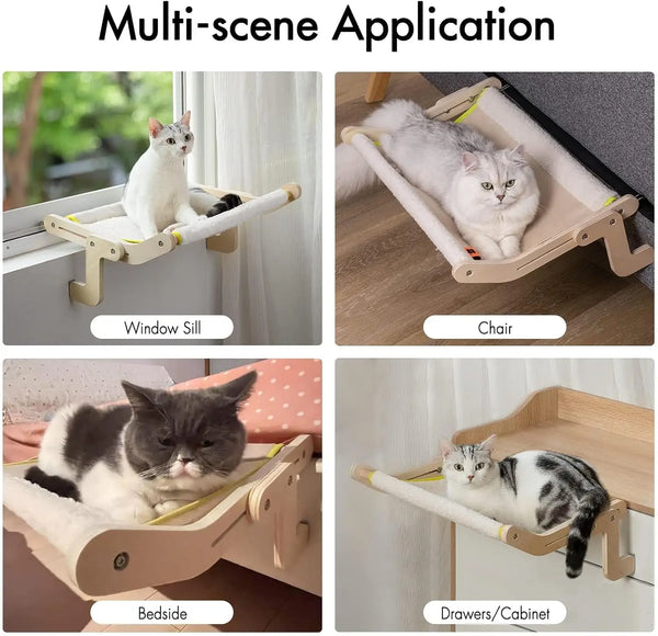 Mewoofun Cat Window Perch Lounge Mount Hammock Window Seat Bed Shelves for Indoor Cats No Drilling No Suction Cup Large Beige - Image 5