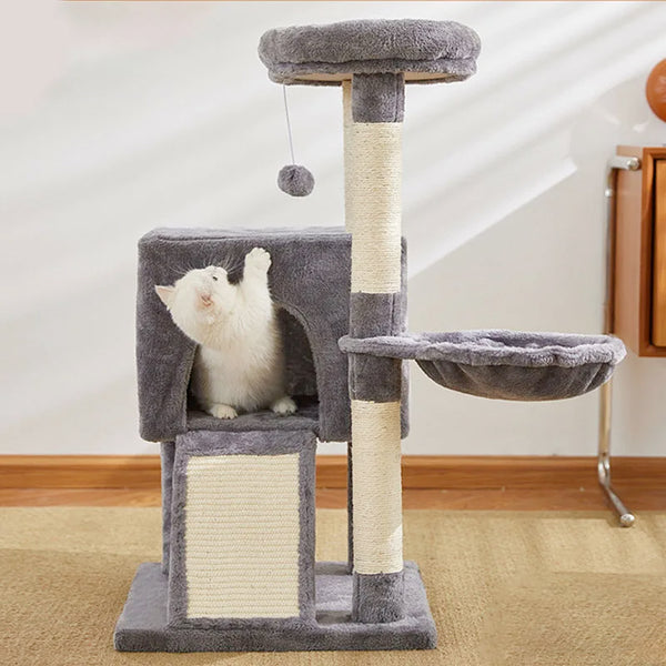 Pawsh Comfort™ Luxury Cat Tree – Double Condos, Spacious Perch, Hammock, Fully Wrapped Sisal Scratching Posts & Dangling Balls - Image 7