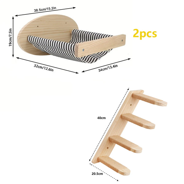 Pawsh Comfort™ Wall-Mounted Wooden Cat Tree – Shelves, Scratching Posts, Climbing Perches, Hammock, Steps & Ladder - Image 26
