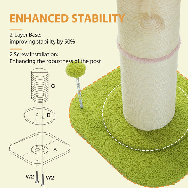Pawsh Comfort™ Flower Small Cat Tree – Indoor Cat Scratching Post with Super Thick Natural Sisal, Pink Removable Perch, Mat & Playful Balls - Image 20