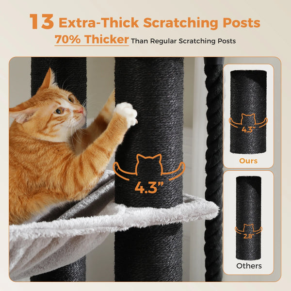Pawsh Comfort™ Large Cat Tree for Big Cats – Robust Multi-Level Tower with Hammock, 11 Sisal Posts & Large Perch - Image 20
