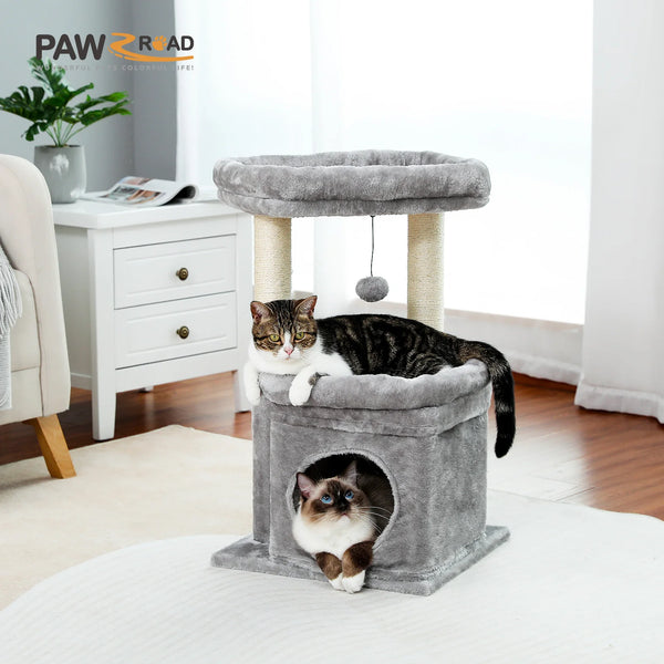 Pawsh Comfort™ Cat Tree Tower – Cozy Condo, Wide Top Perch, Natural Sisal Posts, Soft Plush & Playful Pom-Pom, Ideal for 1-2 Indoor Cats - Image 3
