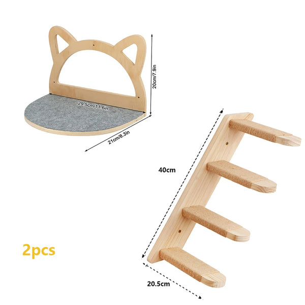 Pawsh Comfort™ Wall-Mounted Wooden Cat Tree – Shelves, Scratching Posts, Climbing Perches, Hammock, Steps & Ladder - Image 19