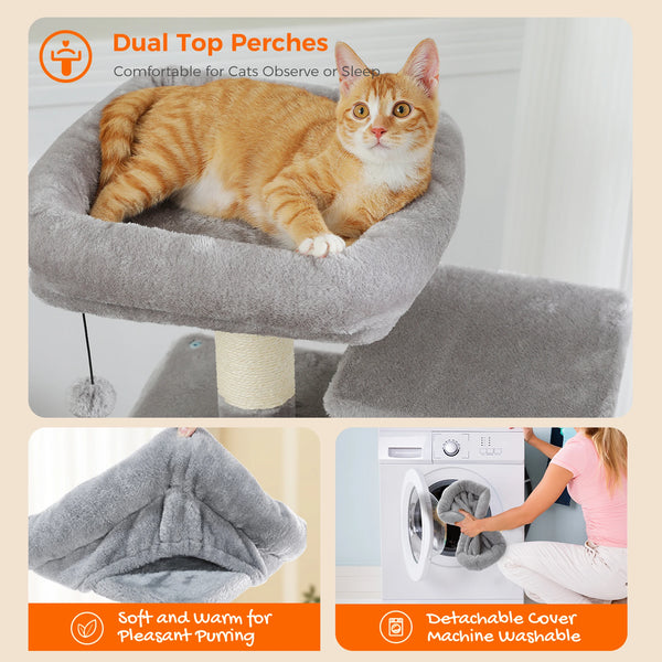 Pawsh Comfort™ Large Indoor Cat Tree Tower – Sisal-Covered Scratching Posts, Spacious Hammock, Padded Perches & Condos, Grey - Image 21