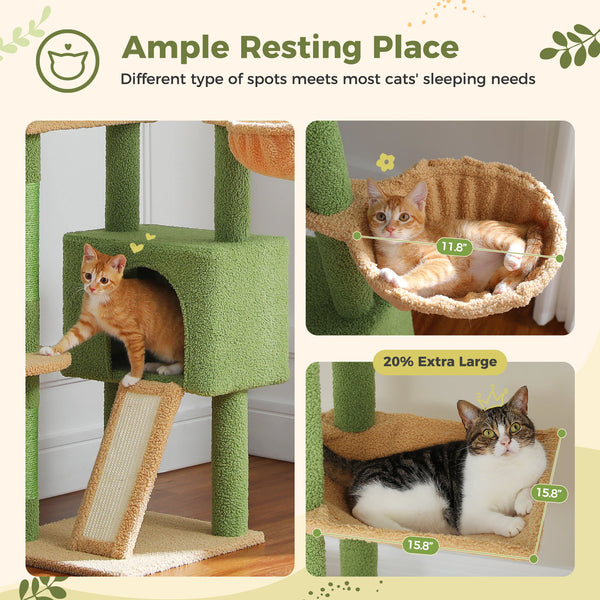 Pawsh Comfort™ Adjustable Floor-to-Ceiling Wooden Cat Tree – Spacious Condo, Scratching Posts, Hammock, Tunnel & Cat Toys - Image 13