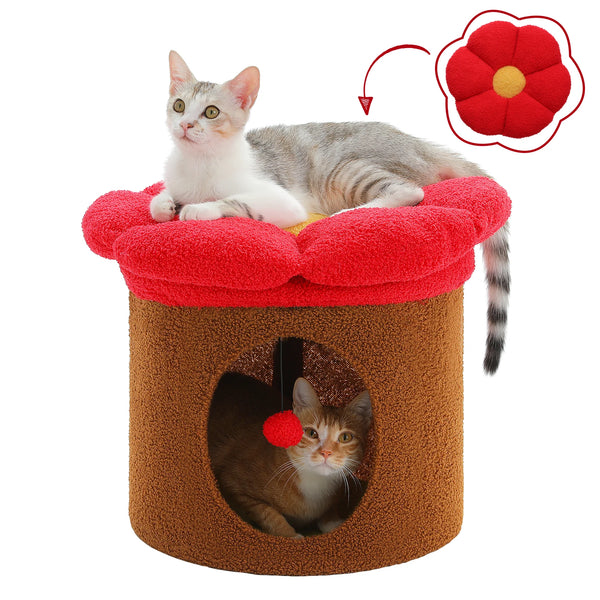 Cat Beds for Indoor Cats, Large Cat House with Removable Flower Cat Bed, Cute Cat Cave Cat Hideaway, Indoor Cat House Condo - Image 18