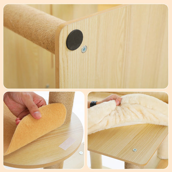 Pawsh Comfort™ Multi-Level Indoor Wood Cat Tree – Spacious Condo, Scratching Posts, Hammock, Top Perch & Cat Toys - Image 11