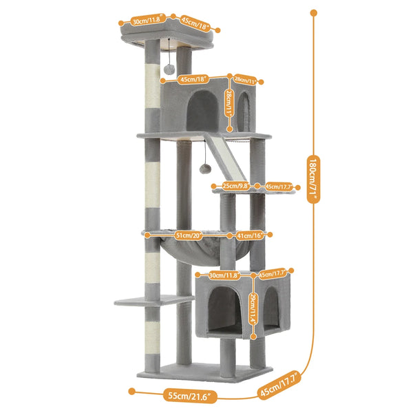 Pawsh Comfort™ 180cm Large Cat Tree Tower – Spacious Climbing Frame with Sisal Scratching Post, Hammock & Perch - Image 7