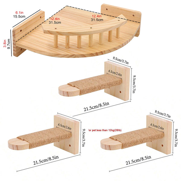 Pawsh Comfort™ Wall-Mounted Wooden Cat Tree – Shelves, Scratching Posts, Climbing Perches, Hammock, Steps & Ladder - Image 22