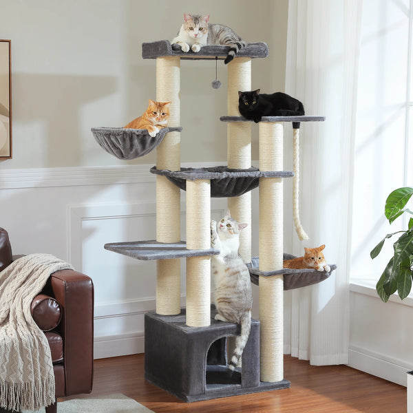 Pawsh Comfort™ Large Cat Tree for Big Cats – Robust Multi-Level Tower with Hammock, 11 Sisal Posts & Large Perch - Image 9