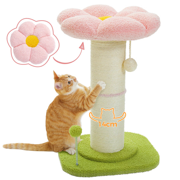 Pawsh Comfort™ Flower Small Cat Tree – Indoor Cat Scratching Post with Super Thick Natural Sisal, Pink Removable Perch, Mat & Playful Balls - Image 22