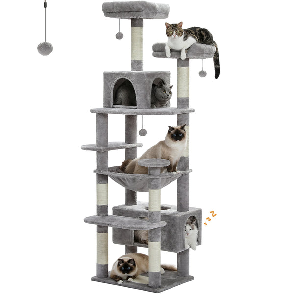Pawsh Comfort™ Large Indoor Cat Tree Tower – Sisal-Covered Scratching Posts, Spacious Hammock, Padded Perches & Condos, Grey - Image 24