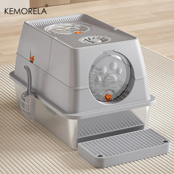 KEMORELA Stainless Steel Cat Litter Box XLExtra Large Litter Box for Big Cats Enclosed Removable with High Sided Enclosure Scoop - Image 7