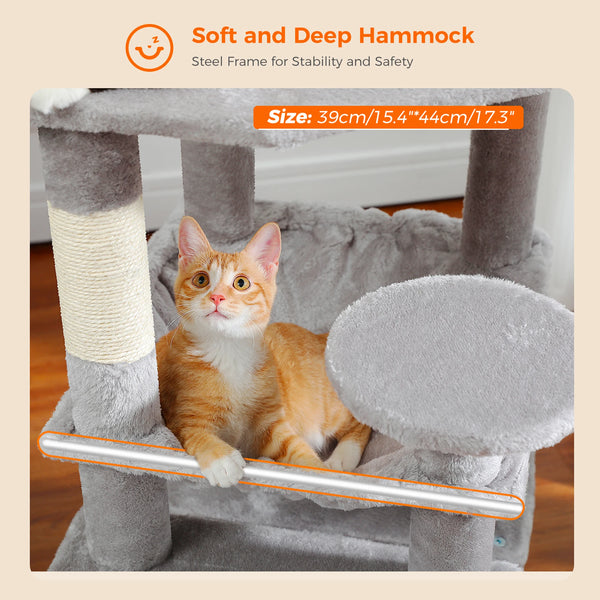 Pawsh Comfort™ Large Indoor Cat Tree Tower – Sisal-Covered Scratching Posts, Spacious Hammock, Padded Perches & Condos, Grey - Image 20