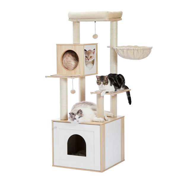 Pawsh Comfort™ Multi-Level Indoor Wood Cat Tree – Spacious Condo, Scratching Posts, Hammock, Top Perch & Cat Toys - Image 30
