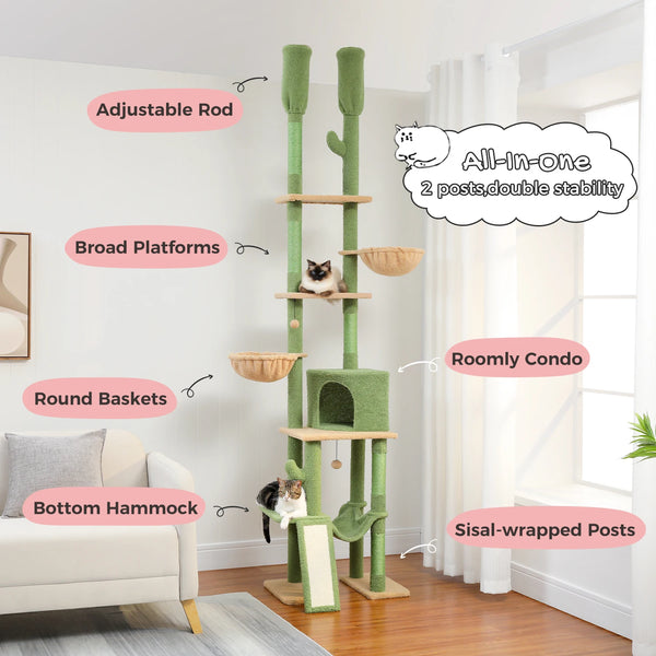 Pawsh Comfort™ Adjustable Floor-to-Ceiling Cat Tree – Tall Indoor Tower with Sisal Scratching Post, Cozy Condo, Hammock & Cat Toys - Image 3