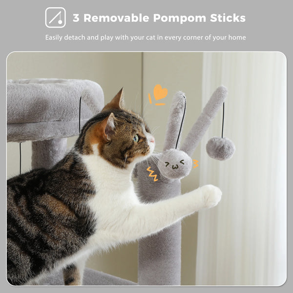 Pawsh Comfort™ Multi-Level Indoor Cat Tree – Tall Tower with Scratching Posts, Hammock, Large Perches, Hanging Balls & Spacious Condo House - Image 16