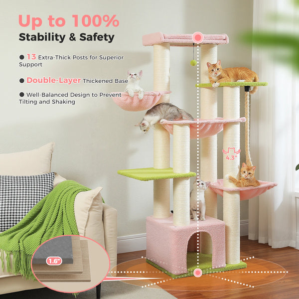 Pawsh Comfort™ Large Cat Tree for Big Cats – Robust Multi-Level Tower with Hammock, 11 Sisal Posts & Large Perch - Image 3