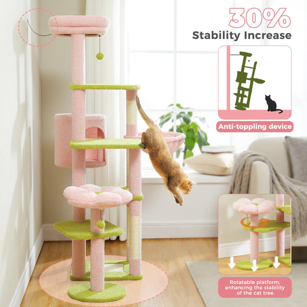 Pawsh Comfort™ Multi-Level Indoor Cat Tree – Tall Tower with Scratching Posts, Hammock, Large Perches, Hanging Balls & Spacious Condo House - Image 26