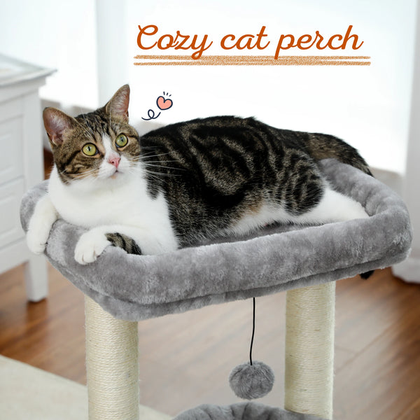 Pawsh Comfort™ Cat Tree Tower – Cozy Condo, Wide Top Perch, Natural Sisal Posts, Soft Plush & Playful Pom-Pom, Ideal for 1-2 Indoor Cats - Image 26