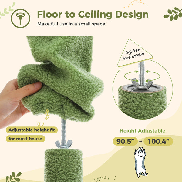 Pawsh Comfort™ Adjustable Floor-to-Ceiling Wooden Cat Tree – Spacious Condo, Scratching Posts, Hammock, Tunnel & Cat Toys - Image 16
