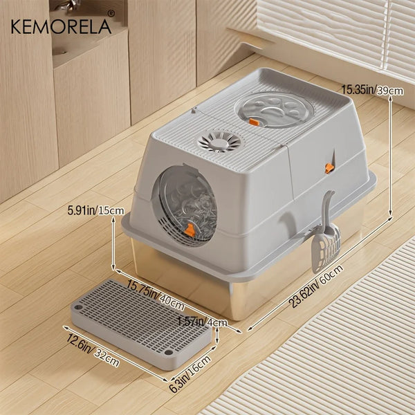KEMORELA Stainless Steel Cat Litter Box XLExtra Large Litter Box for Big Cats Enclosed Removable with High Sided Enclosure Scoop - Image 12