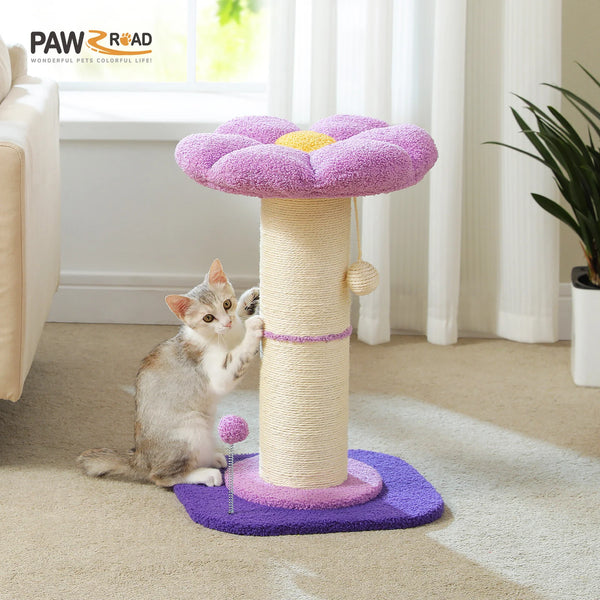 Pawsh Comfort™ Flower Small Cat Tree – Indoor Cat Scratching Post with Super Thick Natural Sisal, Pink Removable Perch, Mat & Playful Balls - Image 11
