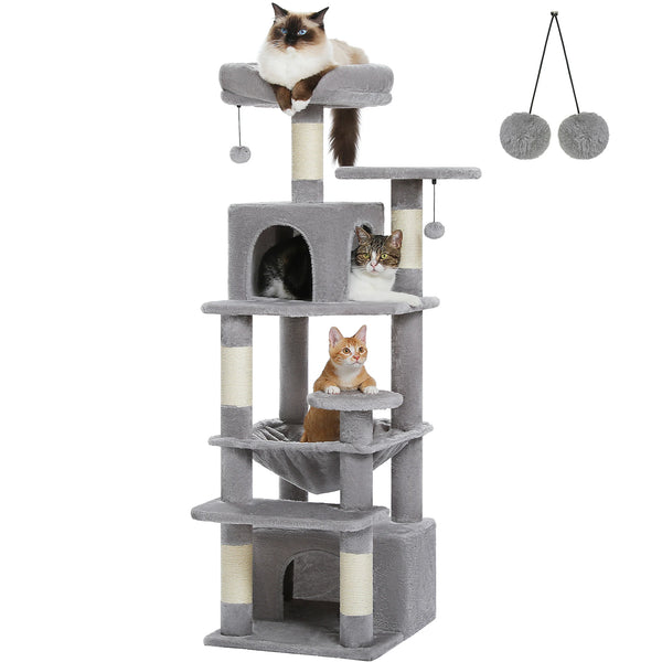 Pawsh Comfort™ Large Indoor Cat Tree Tower – Sisal-Covered Scratching Posts, Spacious Hammock, Padded Perches & Condos, Grey - Image 23