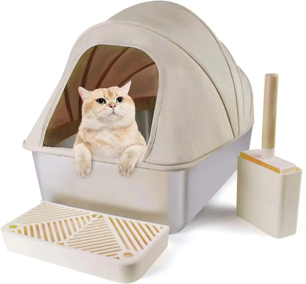 XL Large Enclosed Cat Litter Boxes, Metal High Sided Litter Box Features Leak-Proof Design, Includes Scoop for Easy Cleaning - Image 1