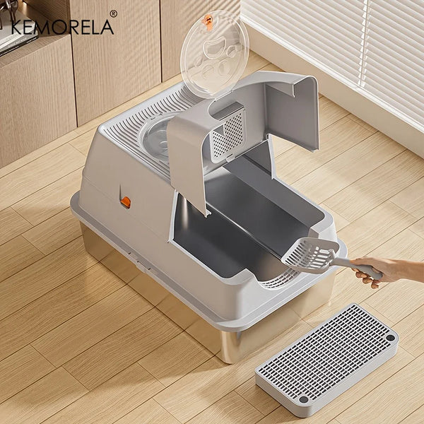 KEMORELA Stainless Steel Cat Litter Box XLExtra Large Litter Box for Big Cats Enclosed Removable with High Sided Enclosure Scoop - Image 5
