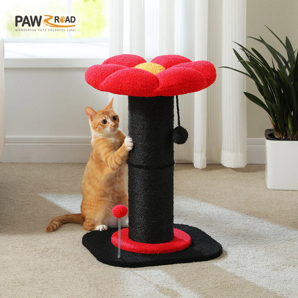 Pawsh Comfort™ Flower Small Cat Tree – Indoor Cat Scratching Post with Super Thick Natural Sisal, Pink Removable Perch, Mat & Playful Balls - Image 13