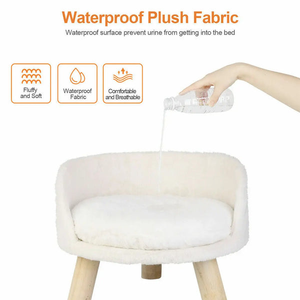 Luxury Soft Cat Bed Warm Plush Fabric Pet Nesting Chair Bed Washable Couch Wood Legs with Cushion Pad  for Small Pets - Image 5