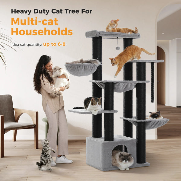 Pawsh Comfort™ Large Cat Tree for Big Cats – Robust Multi-Level Tower with Hammock, 11 Sisal Posts & Large Perch - Image 19