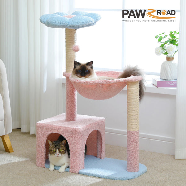 Pawsh Comfort™ Flower Cat Tree – Large Metal Frame Hammock, Sisal Scratching Posts & Pink Perch, Small Indoor Cat Tower - Image 3