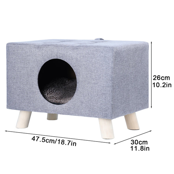 Cat Nest, Pet House Bench, Wood Pet House Cat Cave with Mat, Pet House Foot Rest Stool with Cushion, Cube House for Cats dogs - Image 6