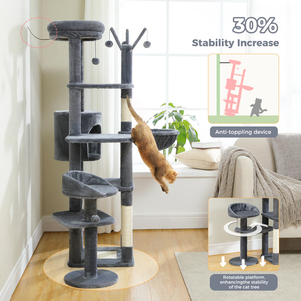 Pawsh Comfort™ Multi-Level Indoor Cat Tree – Tall Tower with Scratching Posts, Hammock, Large Perches, Hanging Balls & Spacious Condo House - Image 20