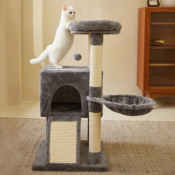 Pawsh Comfort™ Luxury Cat Tree – Double Condos, Spacious Perch, Hammock, Fully Wrapped Sisal Scratching Posts & Dangling Balls - Image 5