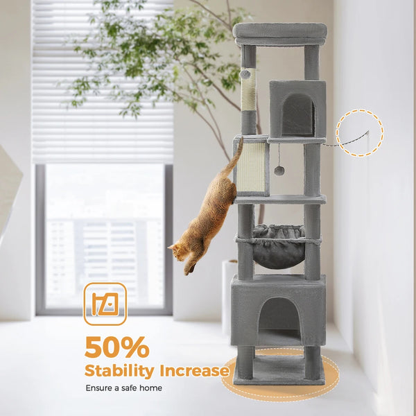 Pawsh Comfort™ 180cm Large Cat Tree Tower – Spacious Climbing Frame with Sisal Scratching Post, Hammock & Perch - Image 16