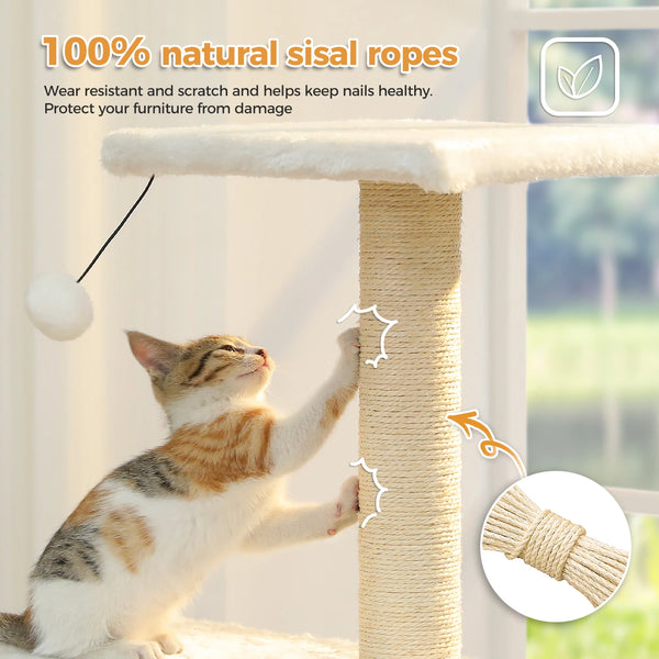 Cat Tree with Toy Cat Tower condo for Indoor Cats Cat House with Padded Plush Perch Cozy Hammock and Sisal Scratching Posts - Image 10