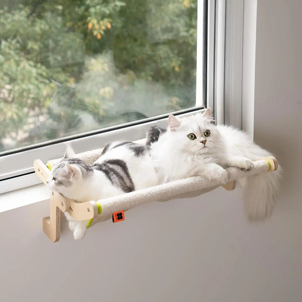 Mewoofun Cat Window Perch Lounge Mount Hammock Window Seat Bed Shelves for Indoor Cats No Drilling No Suction Cup Large Beige - Image 2