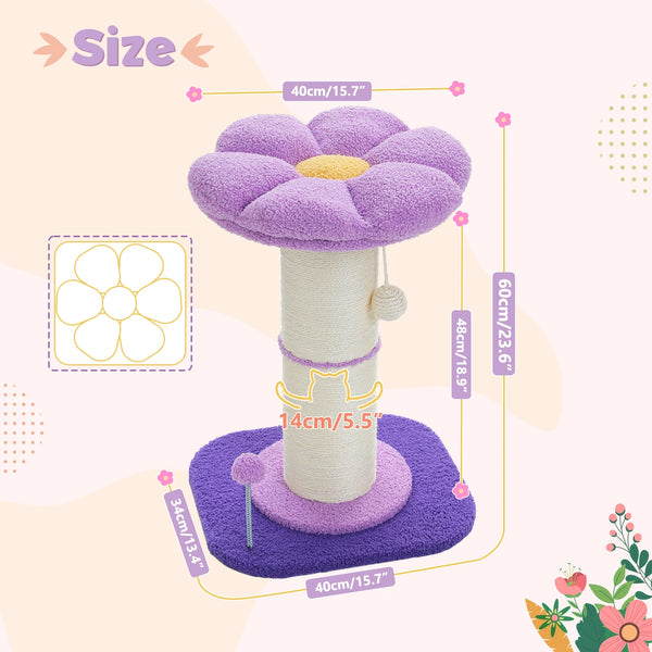 Pawsh Comfort™ Flower Small Cat Tree – Indoor Cat Scratching Post with Super Thick Natural Sisal, Pink Removable Perch, Mat & Playful Balls - Image 8