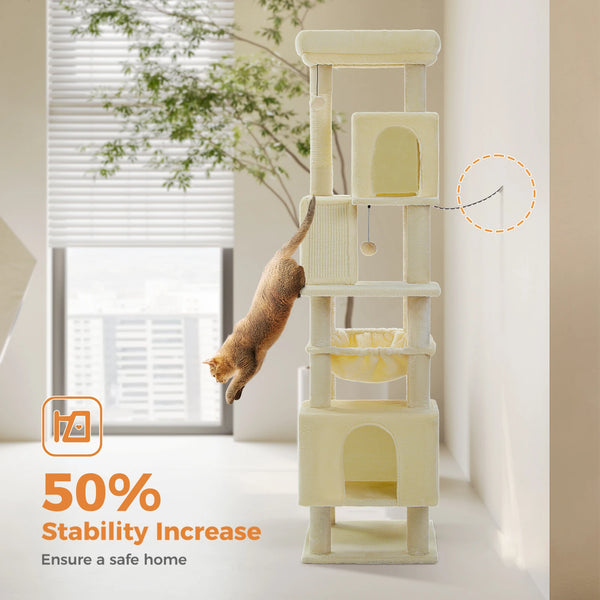 Pawsh Comfort™ 180cm Large Cat Tree Tower – Spacious Climbing Frame with Sisal Scratching Post, Hammock & Perch - Image 6