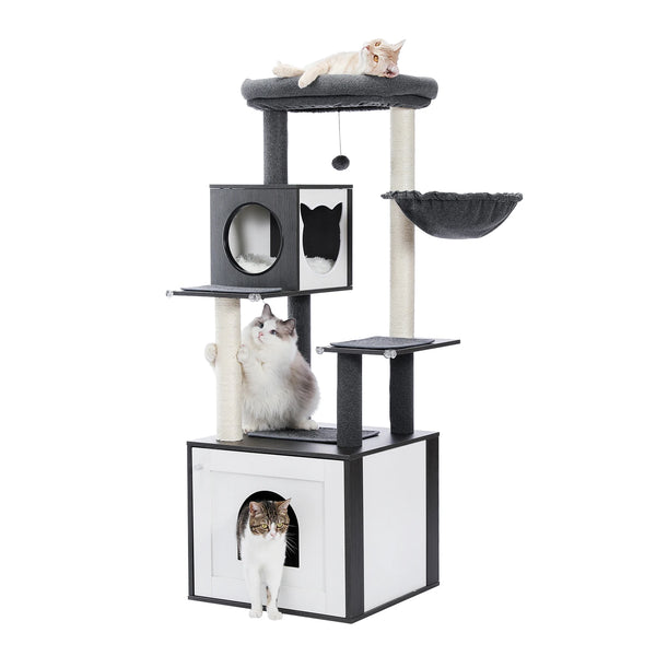 Pawsh Comfort™ Multi-Level Indoor Wood Cat Tree – Spacious Condo, Scratching Posts, Hammock, Top Perch & Cat Toys - Image 29
