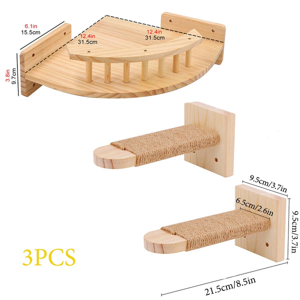 Pawsh Comfort™ Wall-Mounted Wooden Cat Tree – Shelves, Scratching Posts, Climbing Perches, Hammock, Steps & Ladder - Image 24