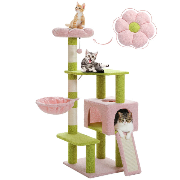 Flower Cat Tree, Multi-Level Cat Tower with Sisal Scratching Posts, Hammock, Ramp, Top Perch, Cat Condo for Indoor, Kitten Toys - Image 18