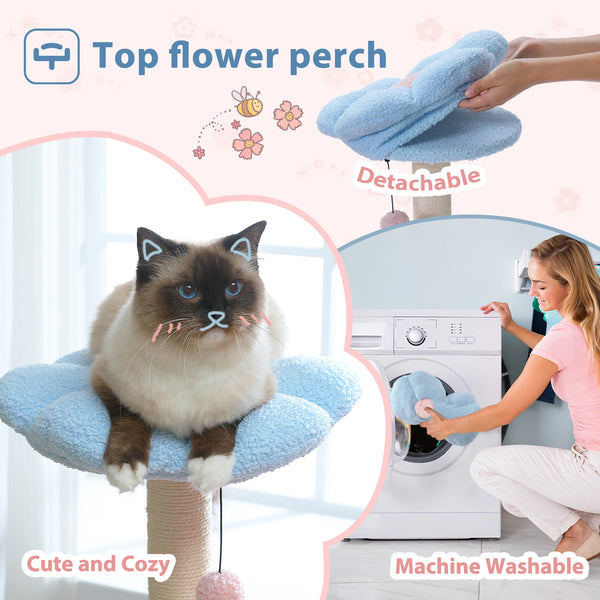 Pawsh Comfort™ Flower Cat Tree – Large Metal Frame Hammock, Sisal Scratching Posts & Pink Perch, Small Indoor Cat Tower - Image 6